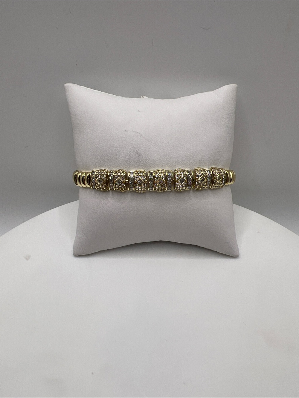 671. 18k Gold Plated Triple A Rated CZ Link Bracelet 6 1/2” - 7 1/2”